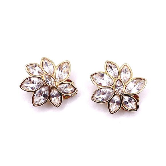 Swarovski Vintage Clip On Earrings Dazzling Crystals and Gold Tone - Picture 6 of 8
